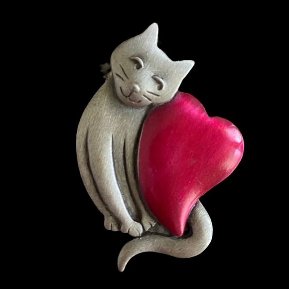 jonette Jewelry - 80s Jonette Pewter Cat Brooch